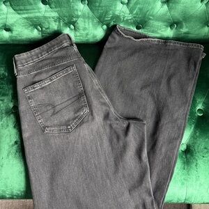 American Eagle Curvy Super High Rise Baggy Wide Leg Jeans Charcoal Black 12 Long